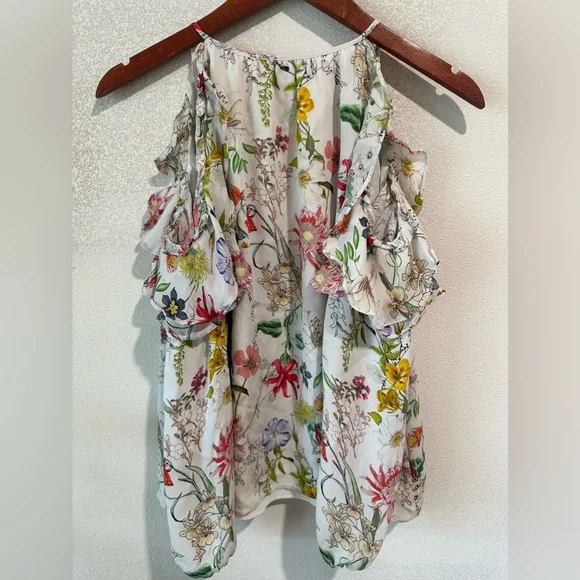 Parker Womens White Floral Silk long sleeve Cold
Shoulder Blouse - Picture 4 of 6